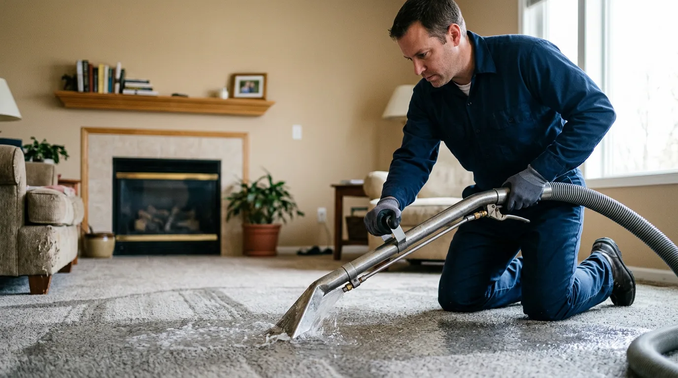 Water damage restoration technician working near Lowell, OH